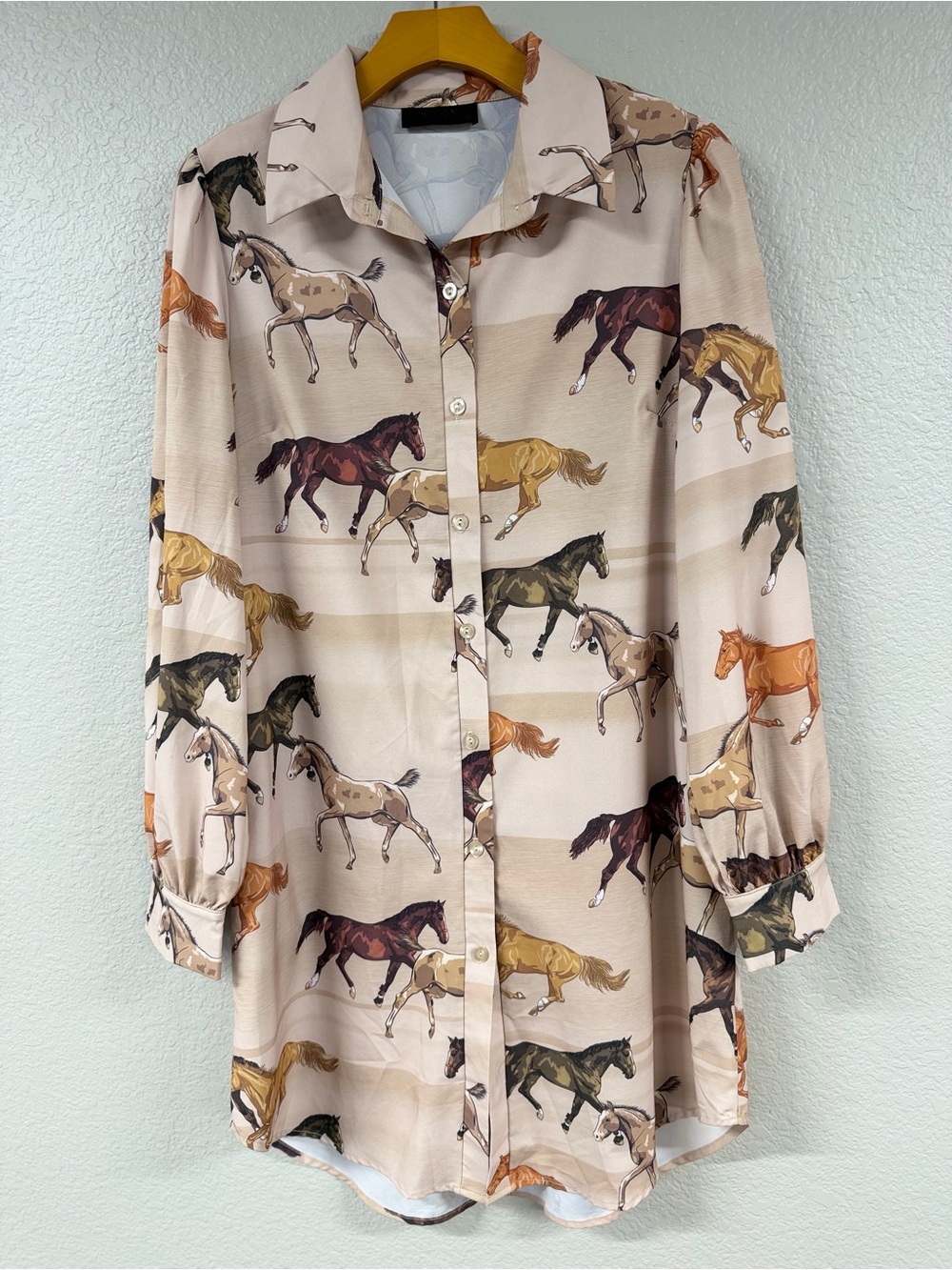 Nylon Apparel Roxan True American Cowboy Horse Print Blouse Shirt Dress Medium